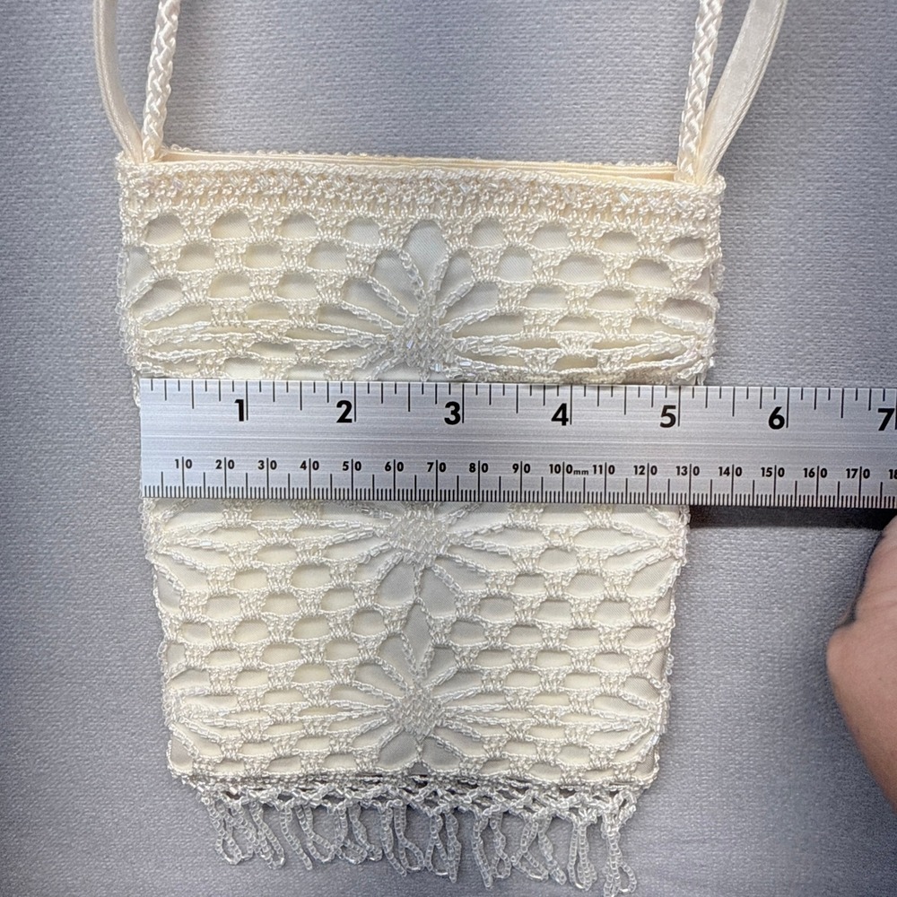 Vintage 90s/Y2K Ivory Beaded Satin Party Purse Handbag Women Bridal Bag Formal - Picture 12 of 12